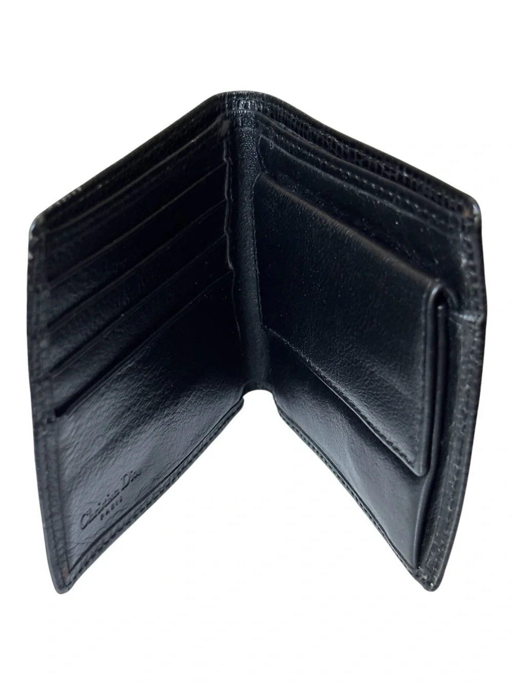 Christian Dior Paris Vintage Black Embossed Leather Bifold Wallet Gold CD Turn L